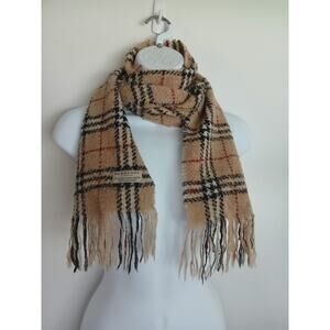 Burberry Merino Wool Nova Check Scarf 72"x8" Beige Tan Red Black Unisex